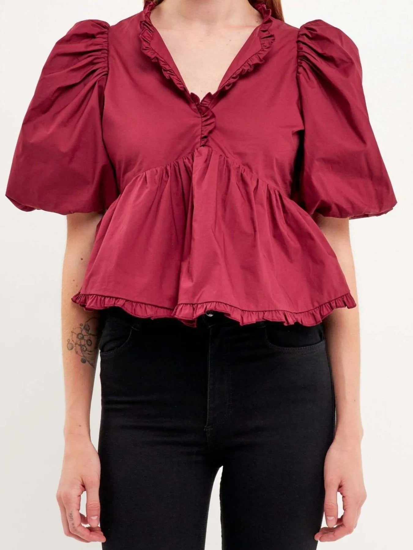 Blusa Peplum Mangas Rizadas Elegante