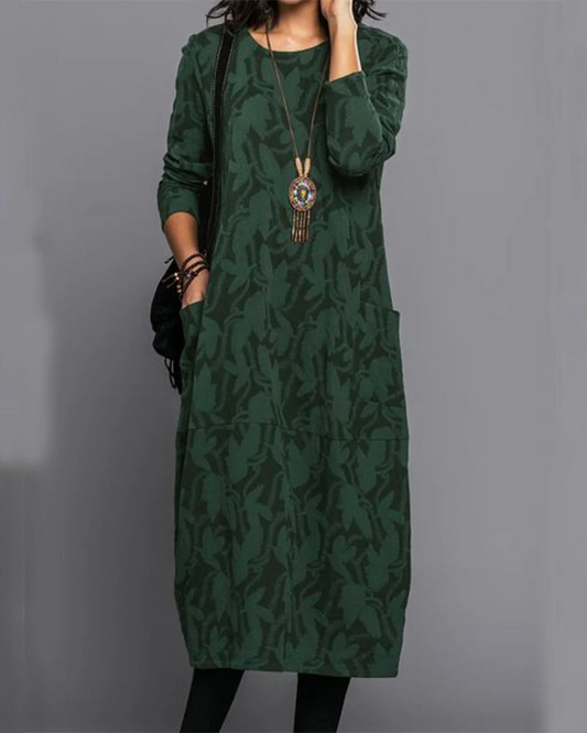 Vestido Midi Cómodo Manga Larga Florales - Vestiria