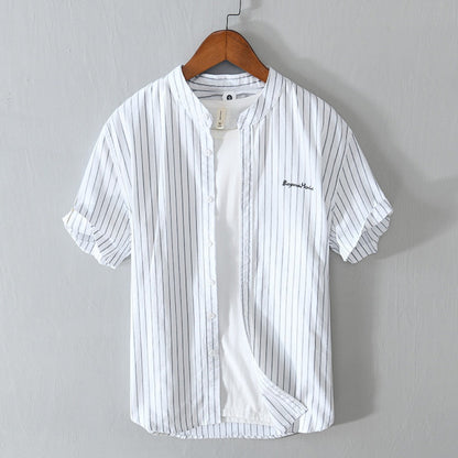 Camisa hombre rayas finas elegante bordado sutil