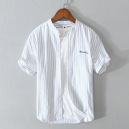 Camisa hombre rayas finas elegante bordado sutil - Vestiria