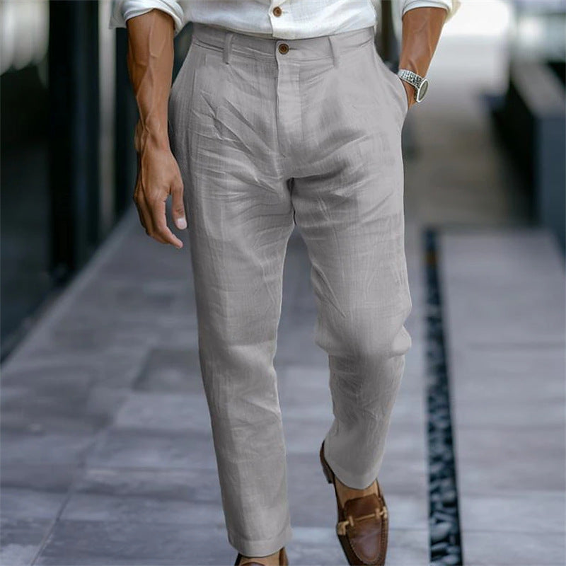 Pantalón lino hombre recto elegante casual