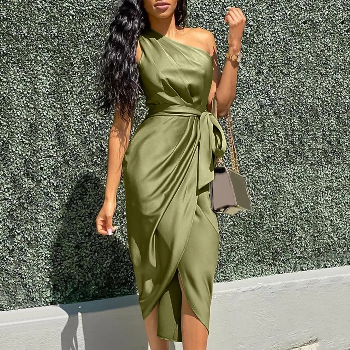 Vestido Midi Asimétrico Sin Mangas Elegante