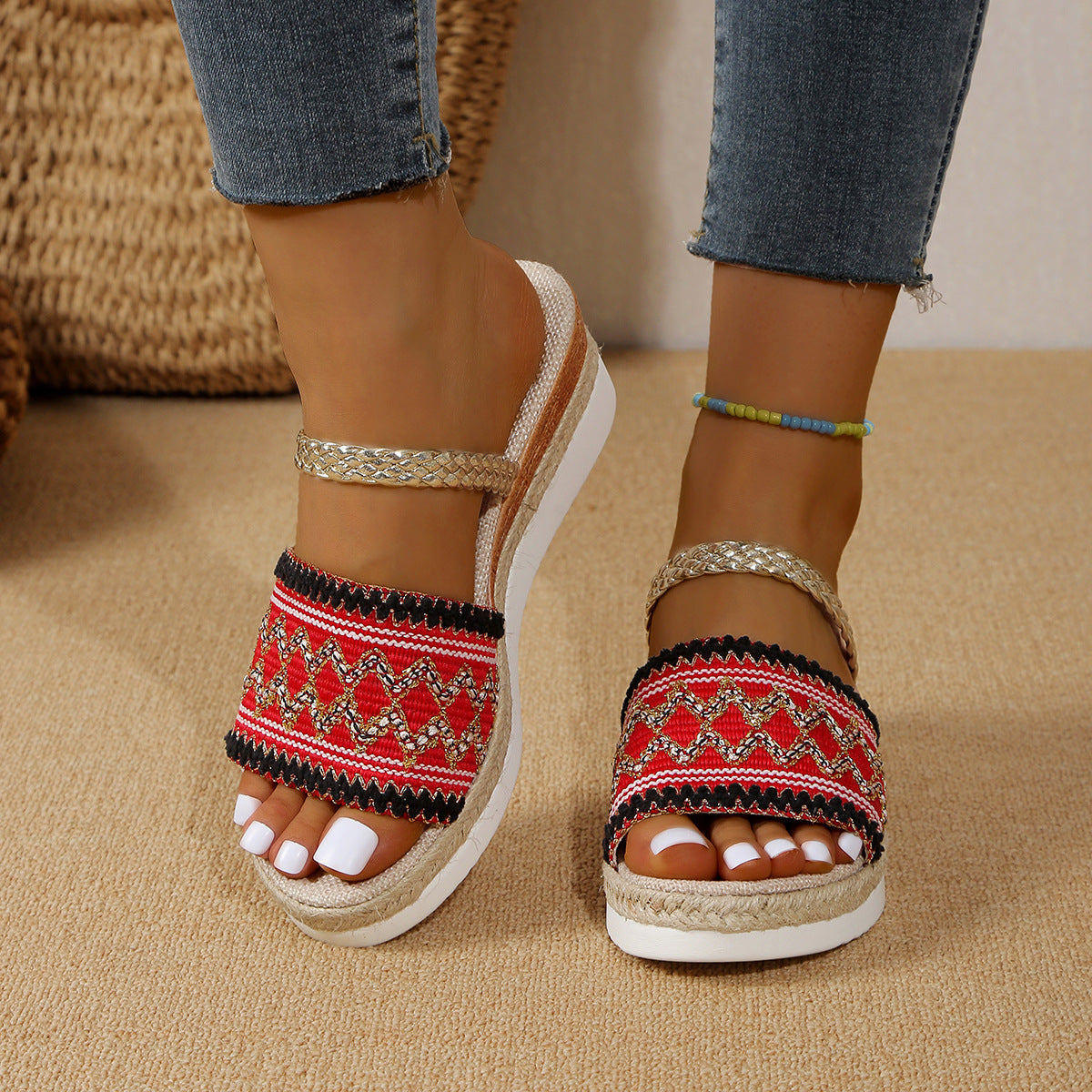 Sandalias de Cuña de Verano con Diseño de Ondas Coloridas Mujer - Vestiria