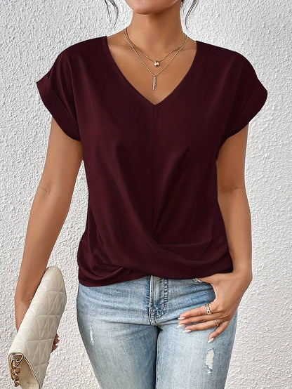 Blusa Mujer Elegante con Escote en V y Drapeado Cruzado