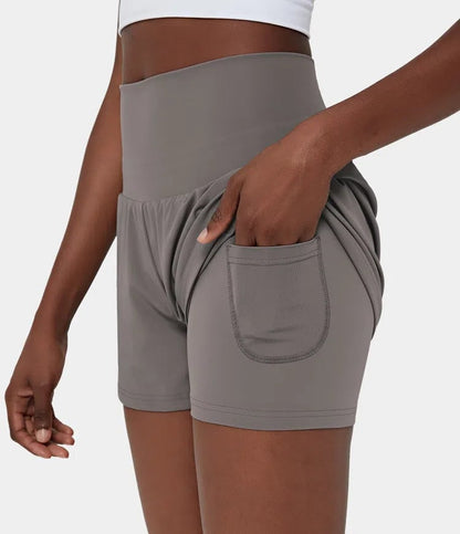 Pantalón corto deportivo mujer cintura alta con bolsillos