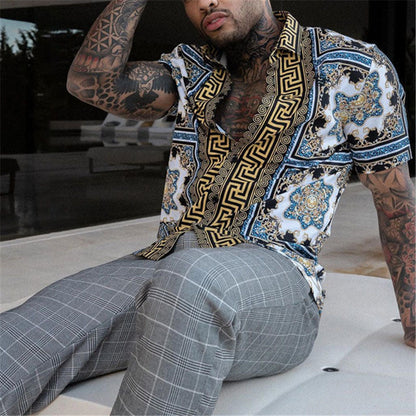 Camisa Hombre Estampada Manga Corta Relajada