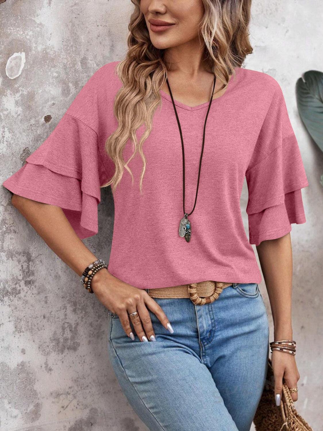 Blusa Fememina de Manga Corta con Volantes Capas - Vestiria