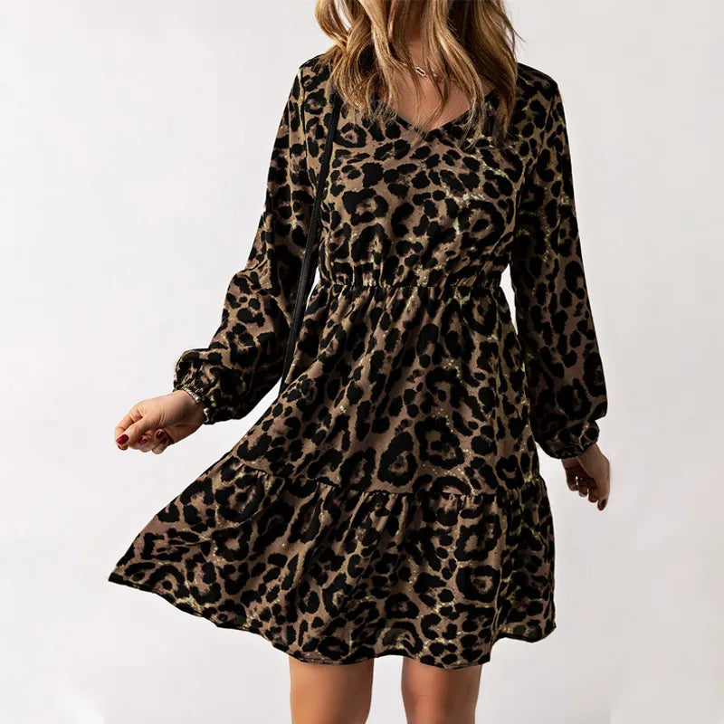 Vestido Leopardo Mujer Manga Larga Elegante - Vestiria