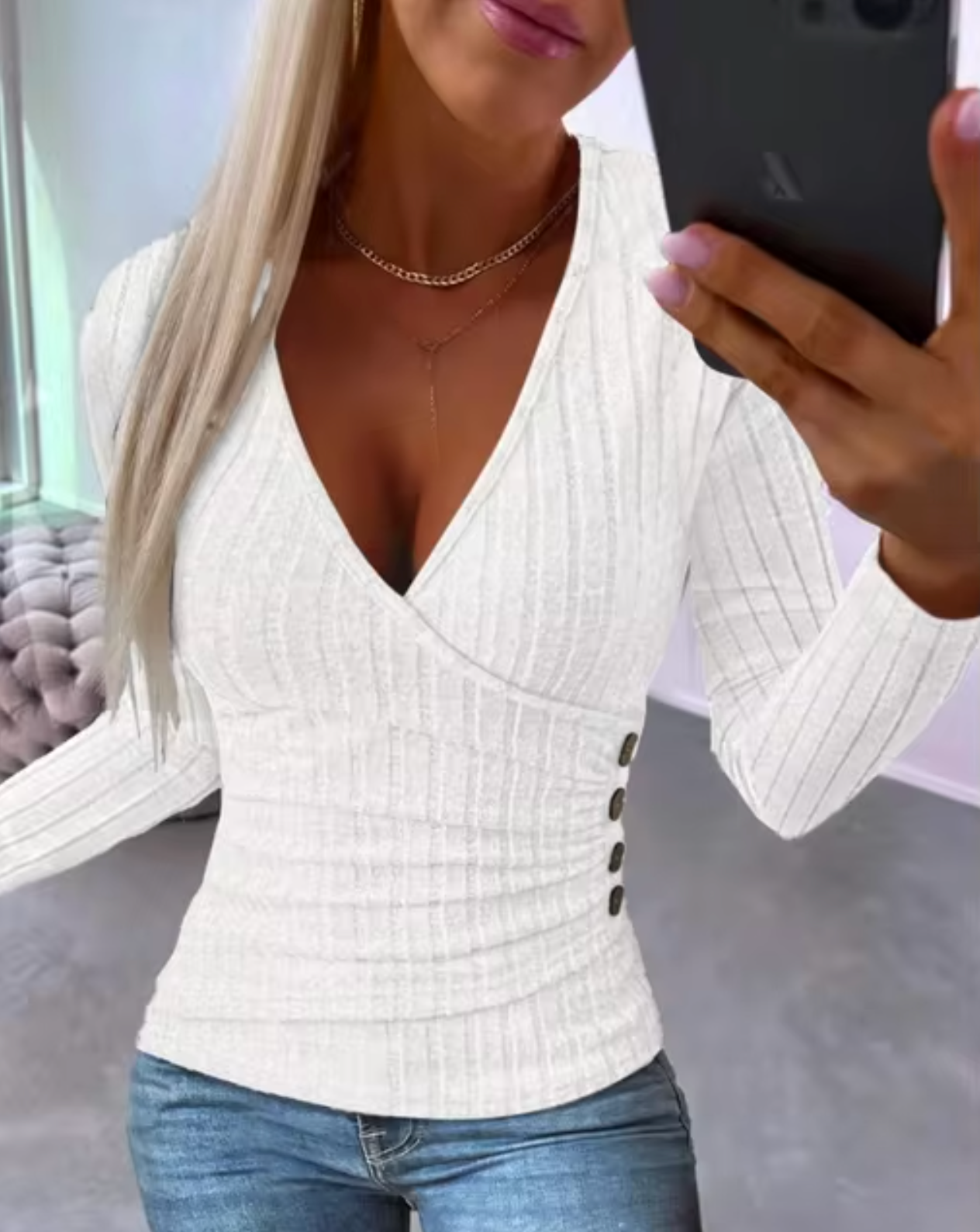 Jersey de Punto Fino Cuello Pico Ajustado