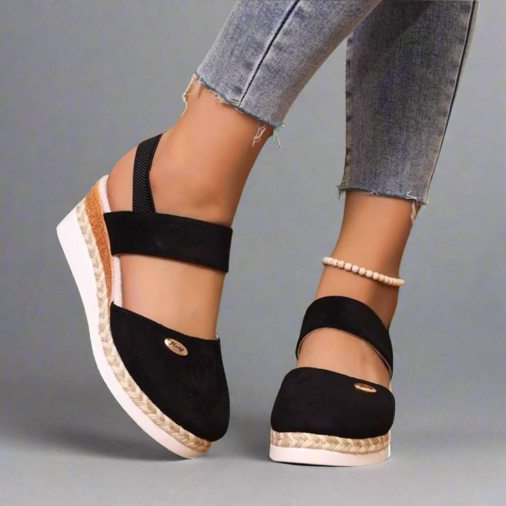 Sandalias de tacón con tiras anchas mujer