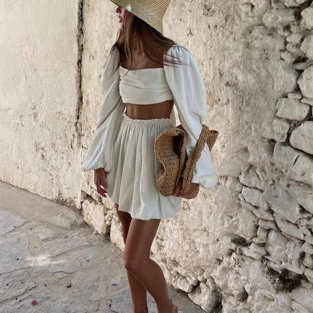Conjunto Top y Falda Estilo Hippie Feminino