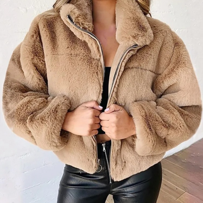 Chaqueta Teddy Mujer Corta Cremallera