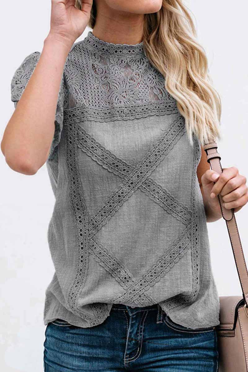 Blusa de encaje elegante manga corta