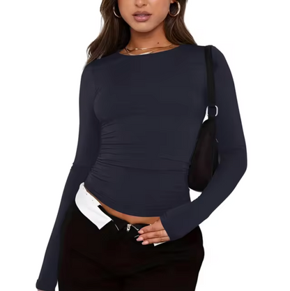 Camisa Mujer Manga Larga Cuello Redondo
