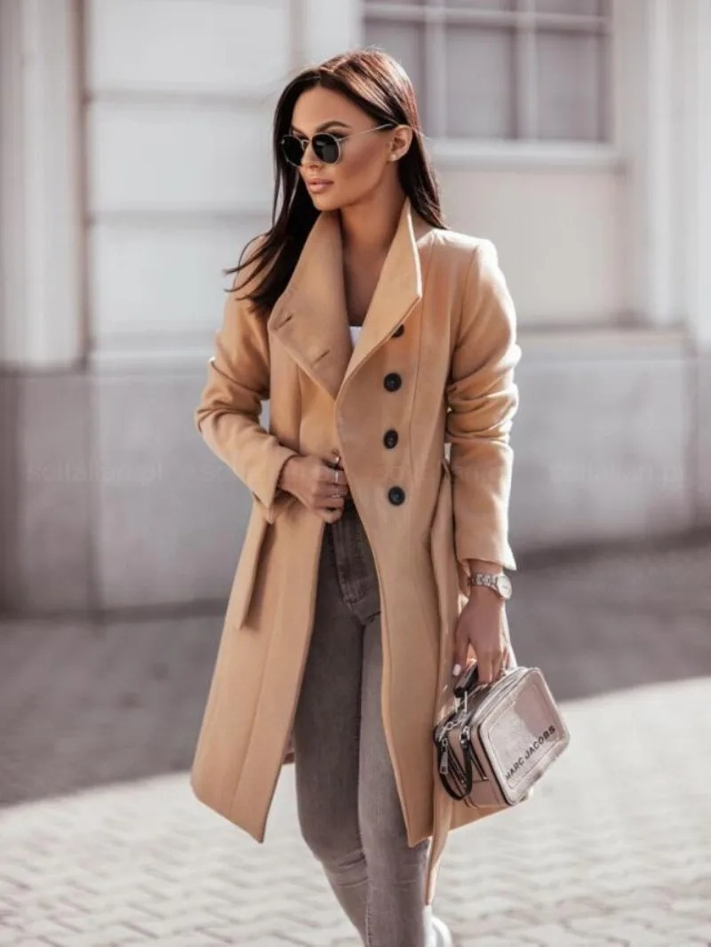 Abrigo Trench Mujer Estiloso Corte Fino