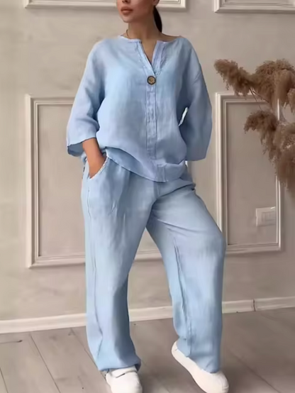 Traje Lino Algodón Elegante Mujer