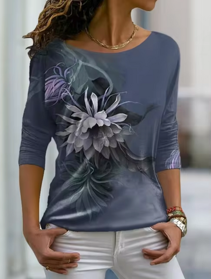 Camiseta Mujer Flor Estilo Clásico