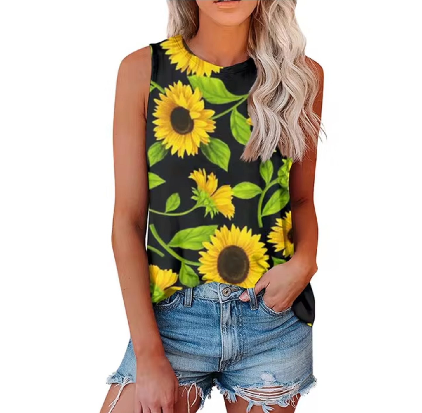 Camiseta Top Estampado Flor de Girasol Mujer