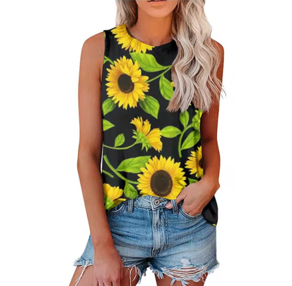 Camiseta Top Estampado Flor de Girasol Mujer