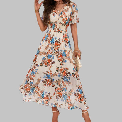 Vestido Floral Midi con Escote en V