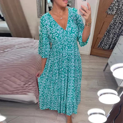 Vestido Florado Cuello en V Elegante