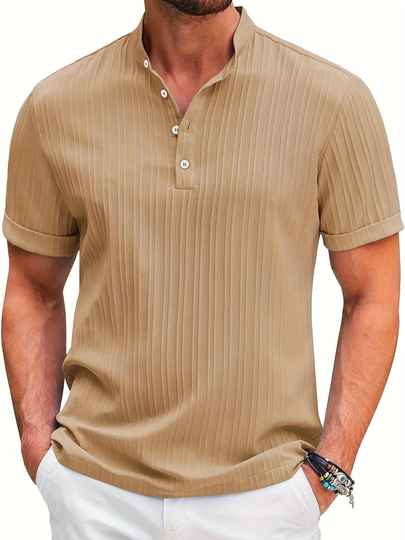 Camisa Hombre Casual Cuello Mao Relajado