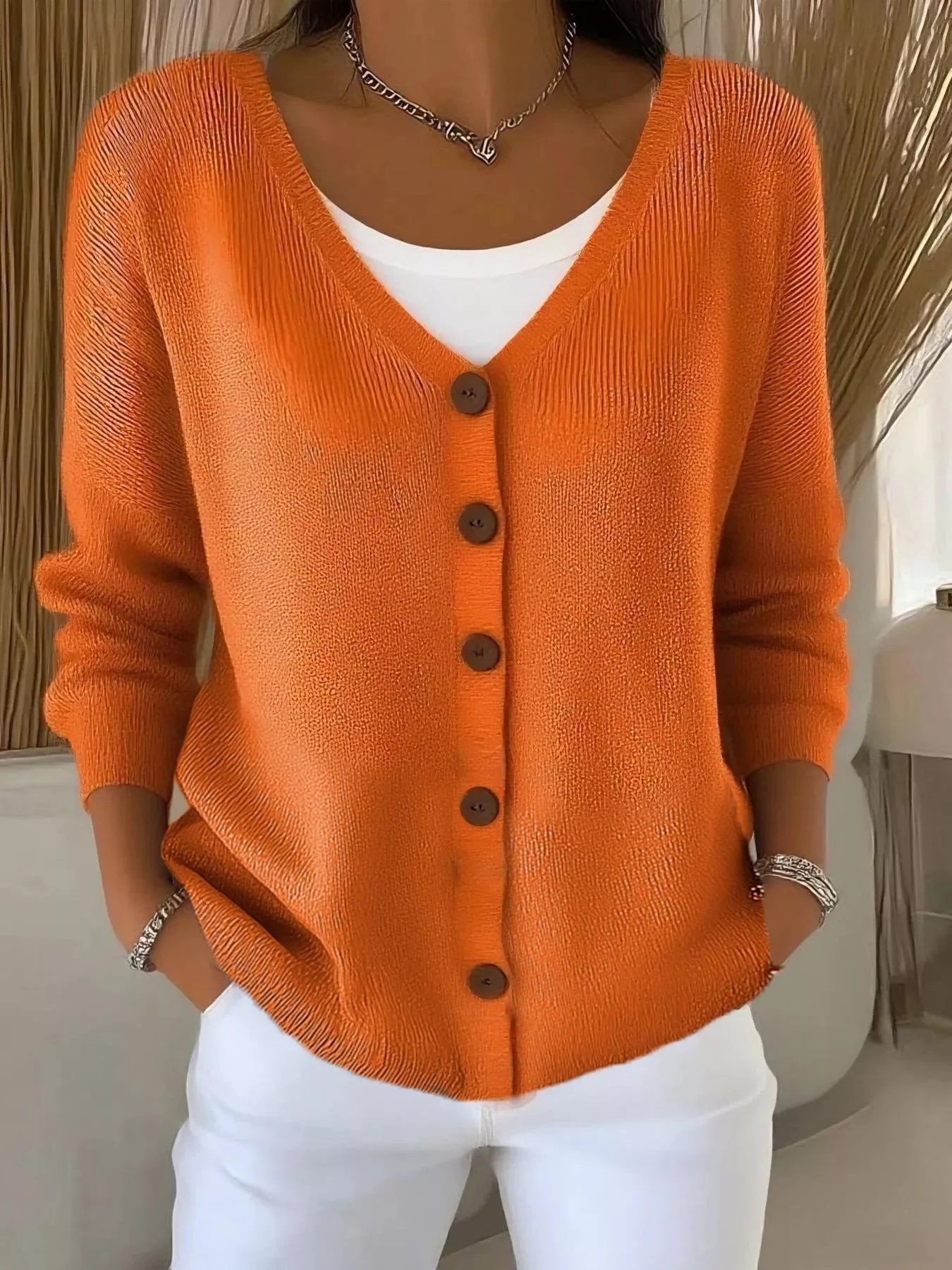 Cárdigan Mujer Cuello en V Botones Elegante
