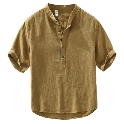 Camisa Lino Hombre Cuello Mao Estilo Relajado
