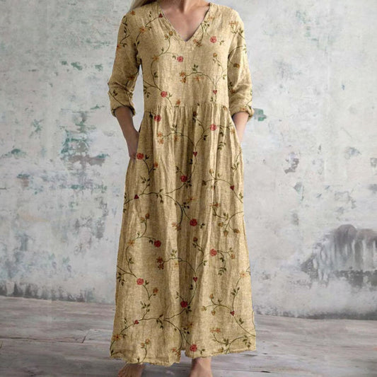 Vestido de fiesta largo con escote en V y mangas cortas - Vestiria