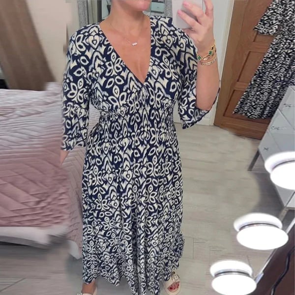 Vestido Florado Cuello en V Elegante