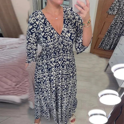 Vestido Florado Cuello en V Elegante