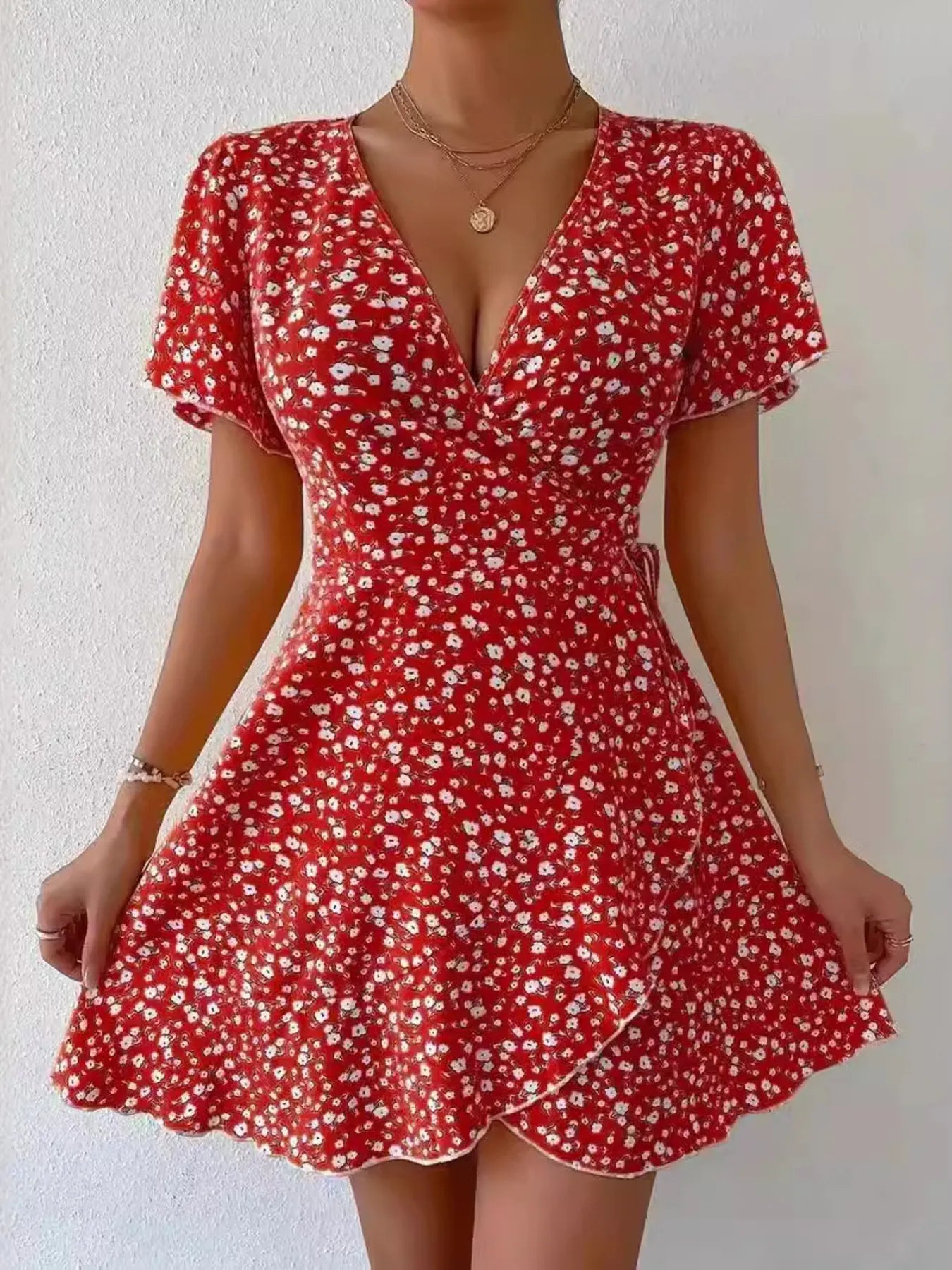 Vestido Floral Verano Corto Escote V