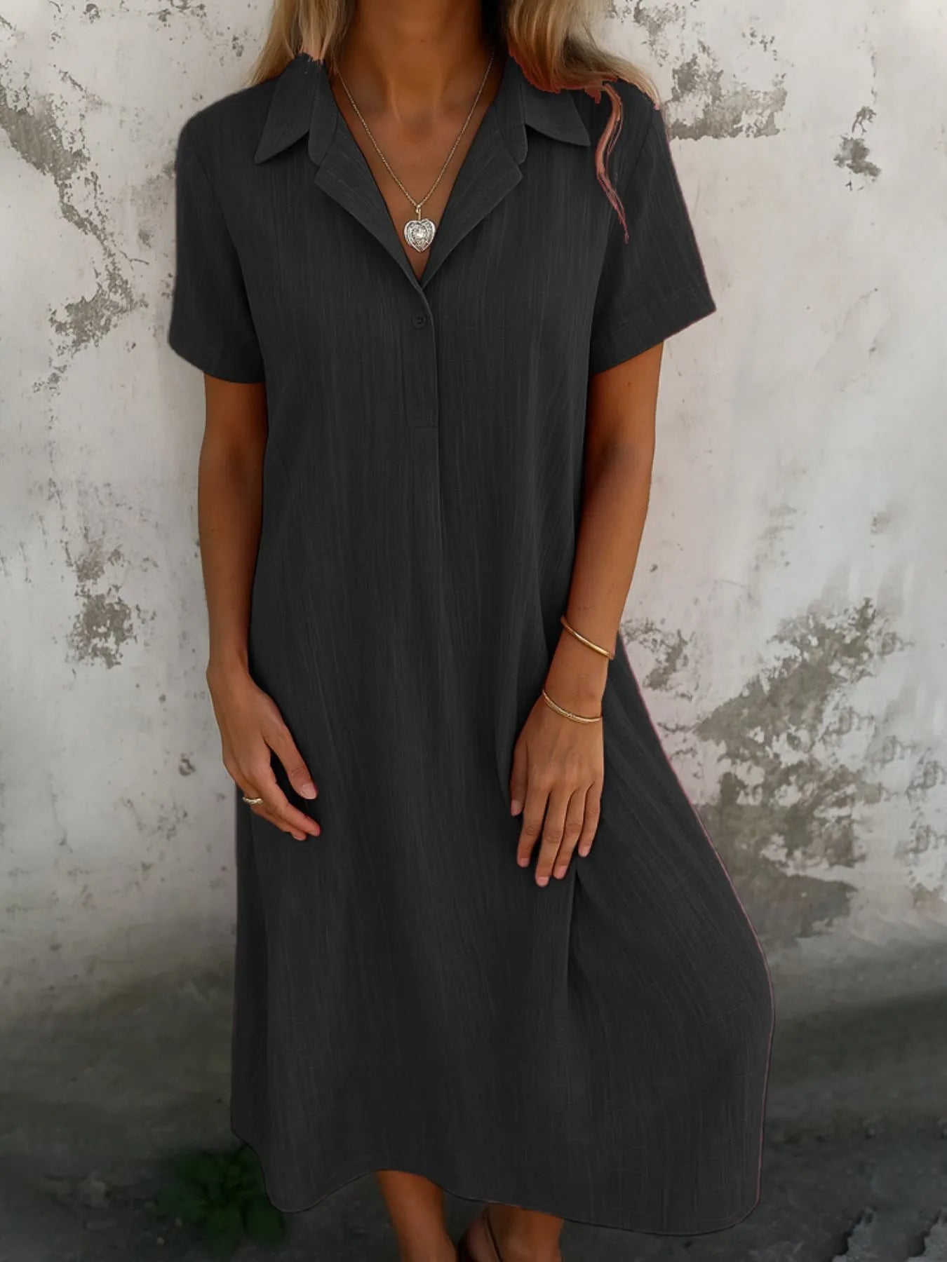 Vestido Largo Cómodo Manga Corta Casual - Vestiria