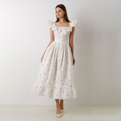 Vestido Mujer Floral Estampado Escote Cuadrado Elegante