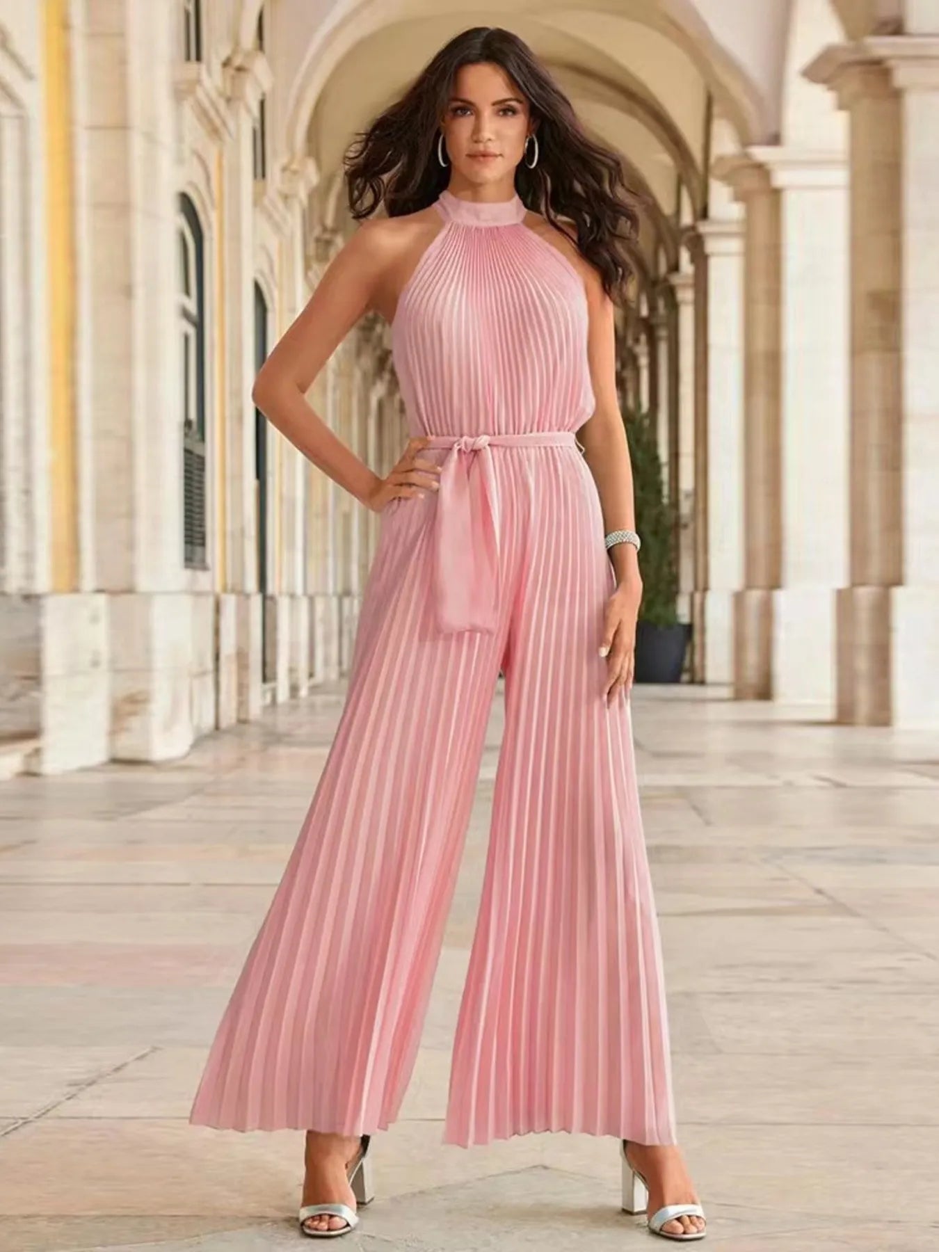 Mono Elegante Plisado Falda Ancha