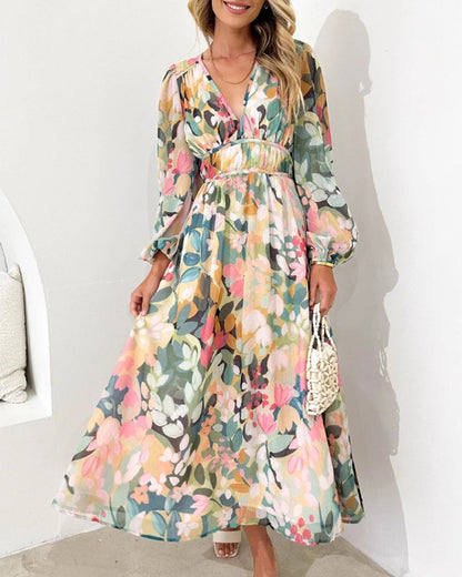 Vestido Midi FlorAL Elegante Con Escote Cruzado - Vestiria