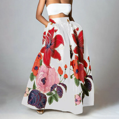 Falda Mujer Estampado Flor Clásica Alta