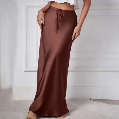 Falda Satén Alta con Lazos Elegante y Chic