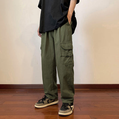 Pantalones verdes rectos de estilo militar ligeros - Vestiria
