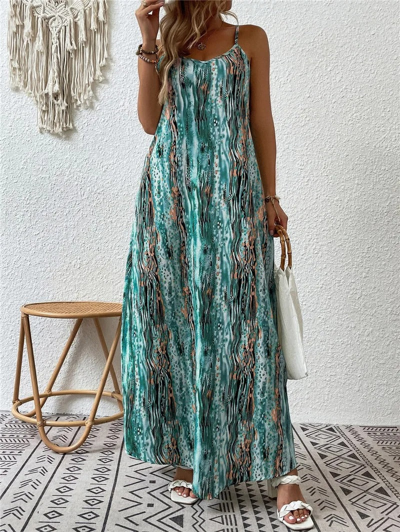 Vestido Boho Largo Sin Mangas Estilo Libre