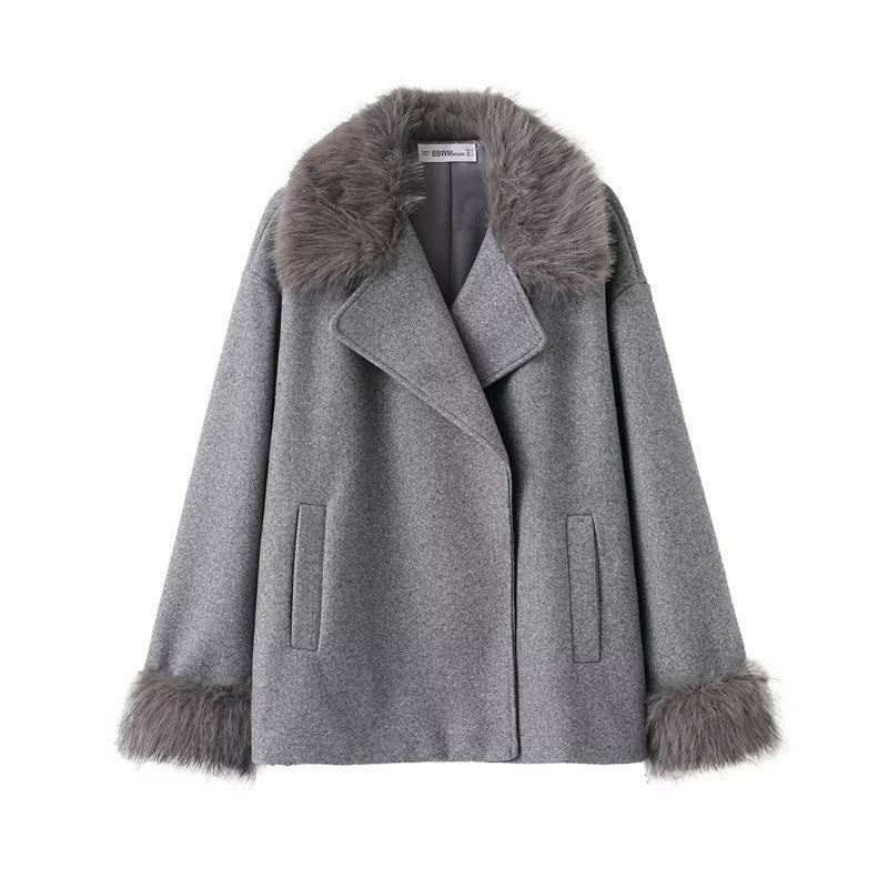 Chaquetón de Lana Cuello Alto Mujer Estilo Invierno