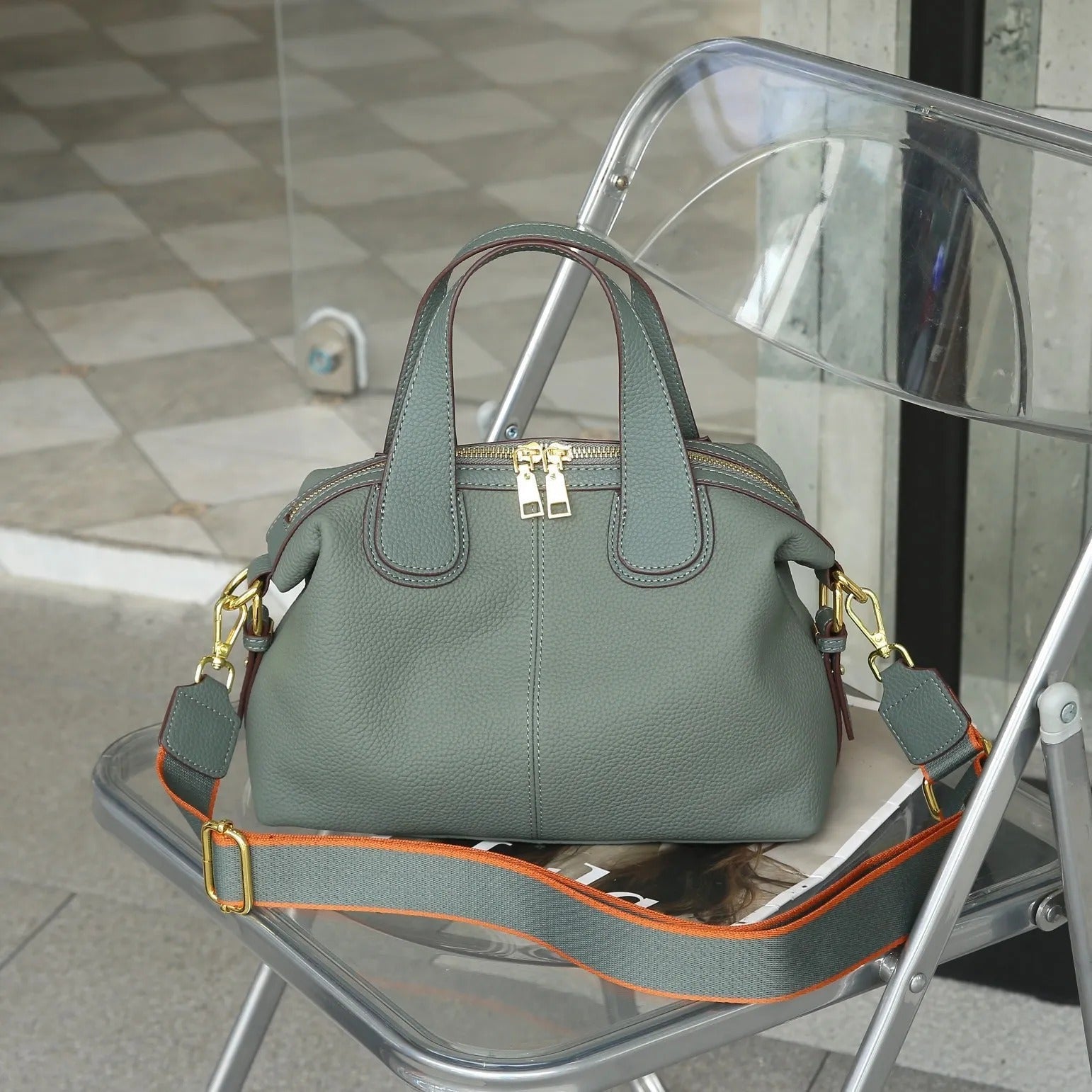 Bolso Mujer Piel Sintética Estructurado Metálico - Vestiria