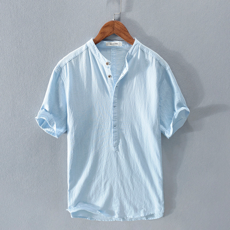 Camisa Hombre Algodón Lino Casual Botones - Vestiria