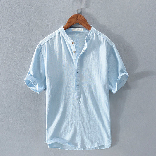 Camisa Hombre Algodón Lino Casual Botones - Vestiria