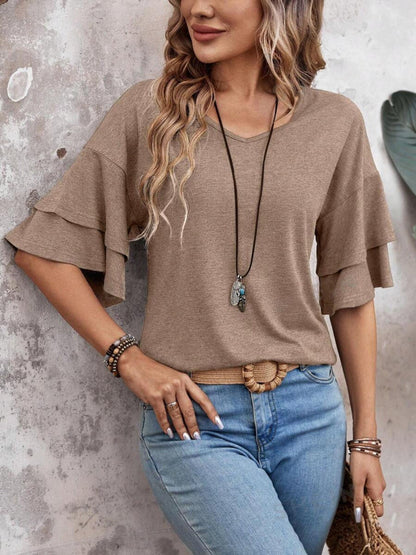 Blusa Fememina de Manga Corta con Volantes Capas