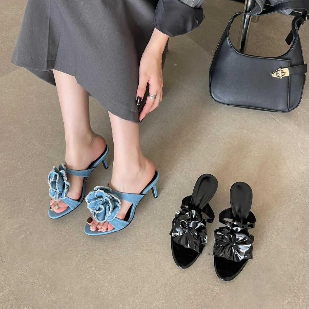 Sandalias Tacón Alto Mujer con Flor y Detalles Elegantes - Vestiria