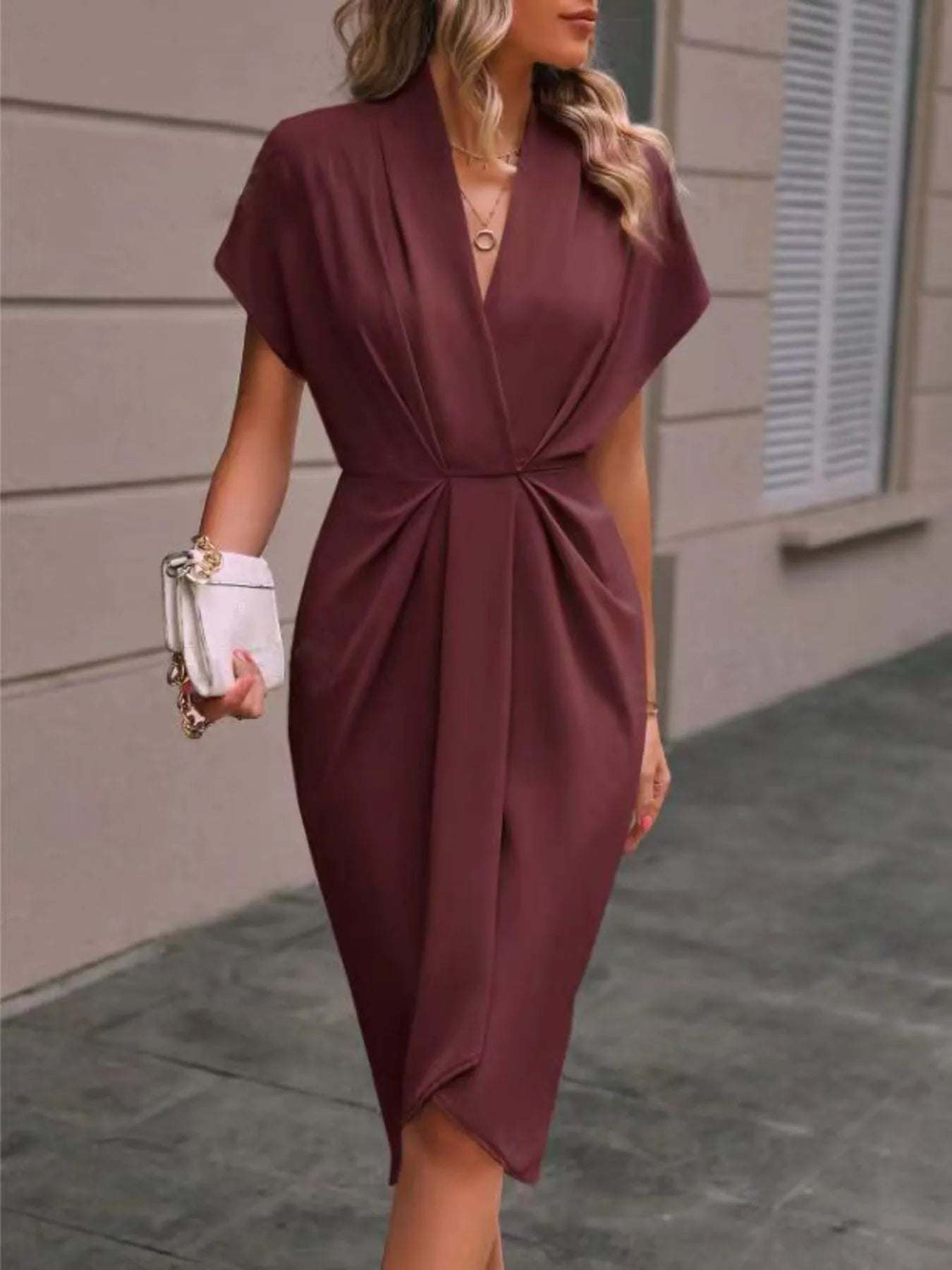 Vestido Midi Elegante con Volantes y Escote En Cruz