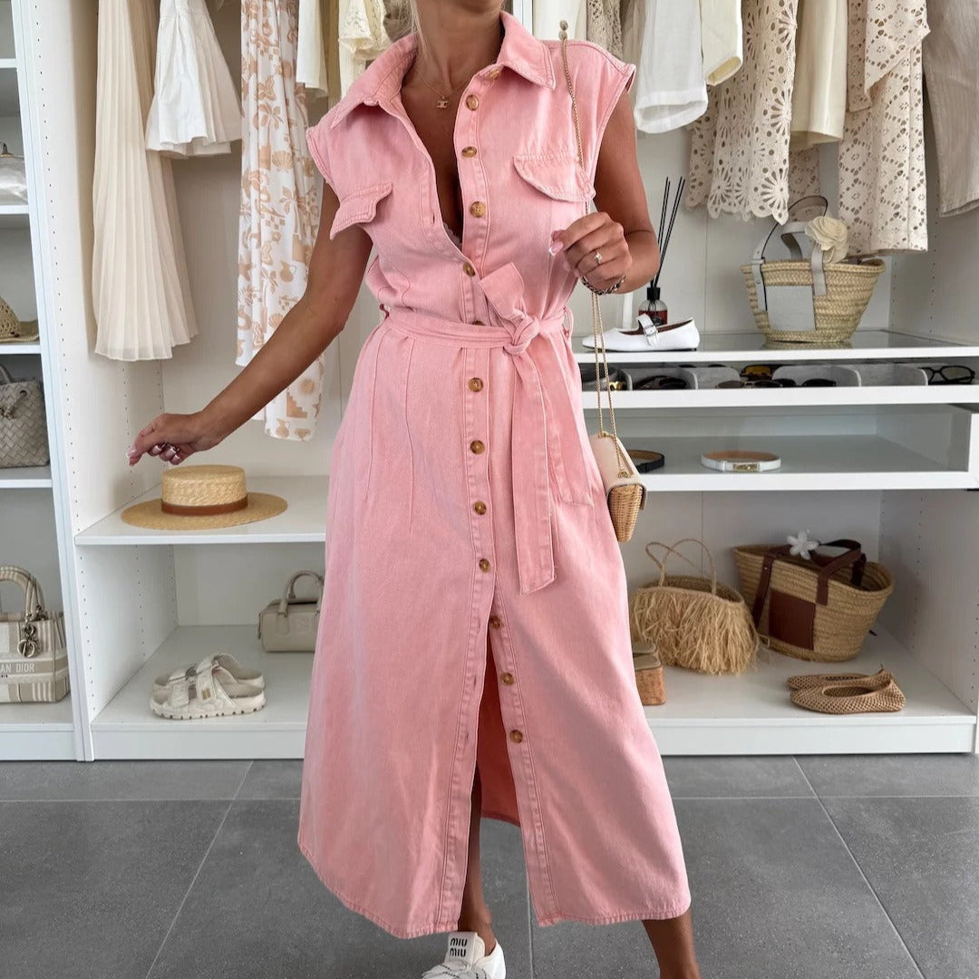 Vestido Denim Mujer Sin Mangas Estilo Clásico
