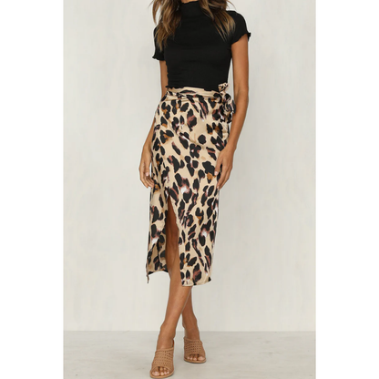 Falda Midi Leopardo Fresh Estilo Verano Mujer