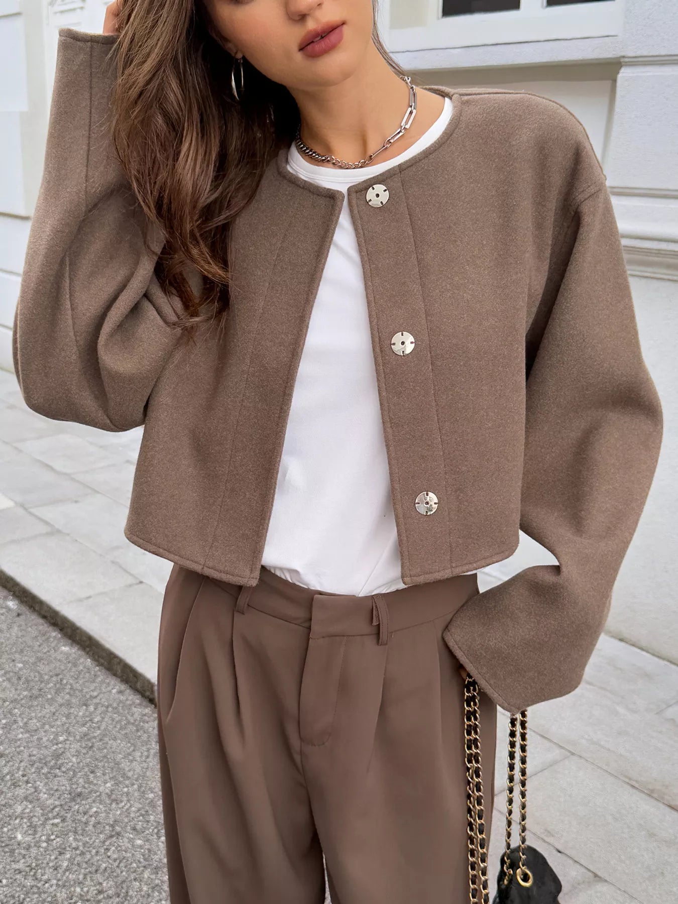 Chaqueta de lana mujer abrigo corto elegante - Vestiria